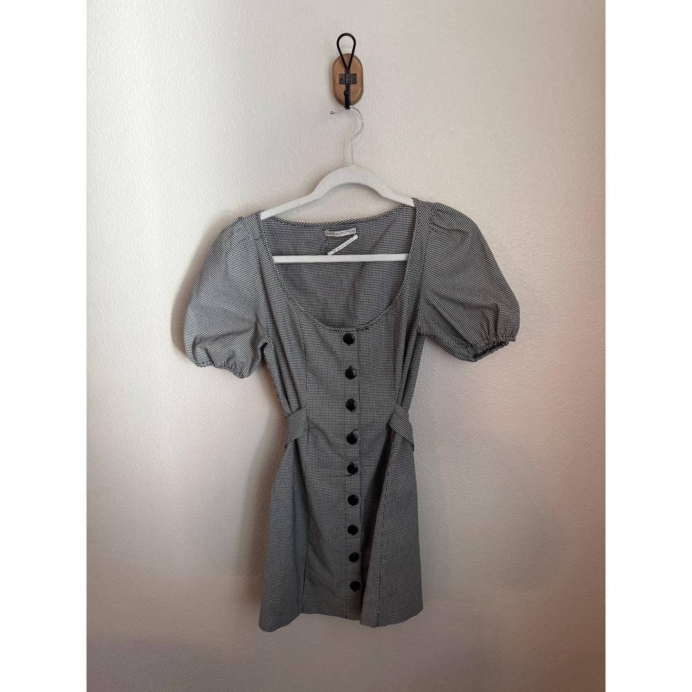 Urban Outfitters Mini Dress Women Small Black White Good Houndstooth Puff Sleeve